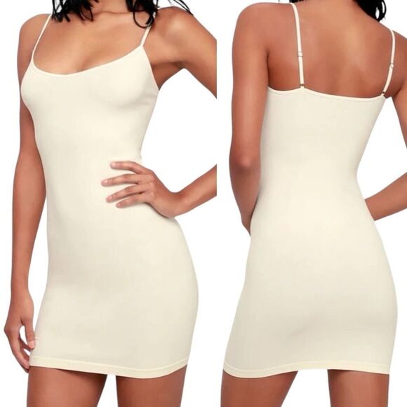 Free People Intimately Cream Skinny Strap Seamless Mini Slip Dress NWOT - Picture 1 of 12